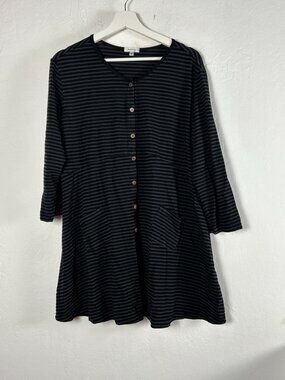 Heartstring Womens Button Front Gray Striped 3/4 Sleeve Tunic Top XL Pockets